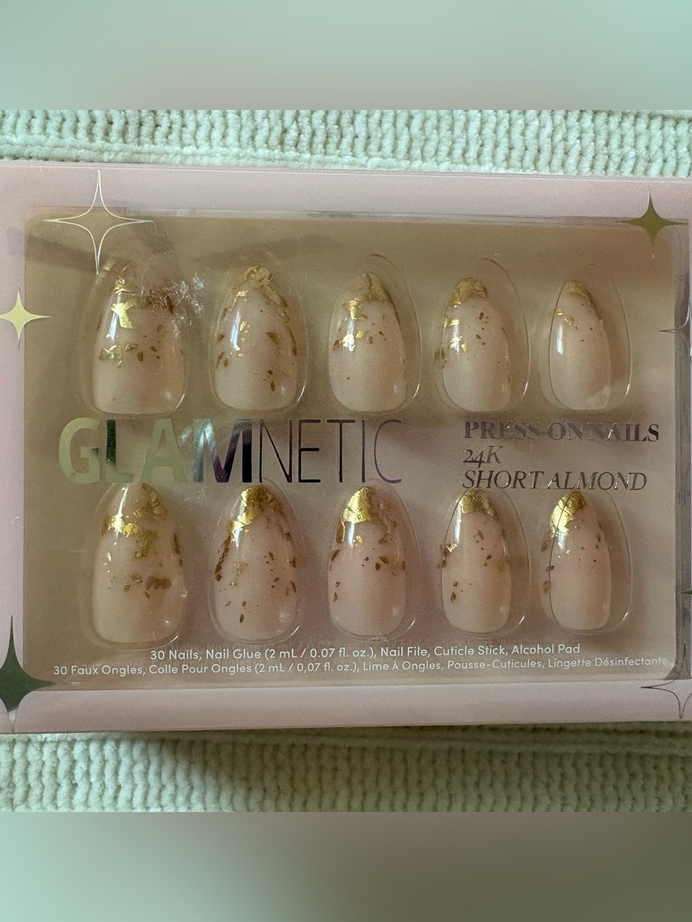 Glamnetic 24K Short Almond Press-On Nails in Nude with Gold Flakes